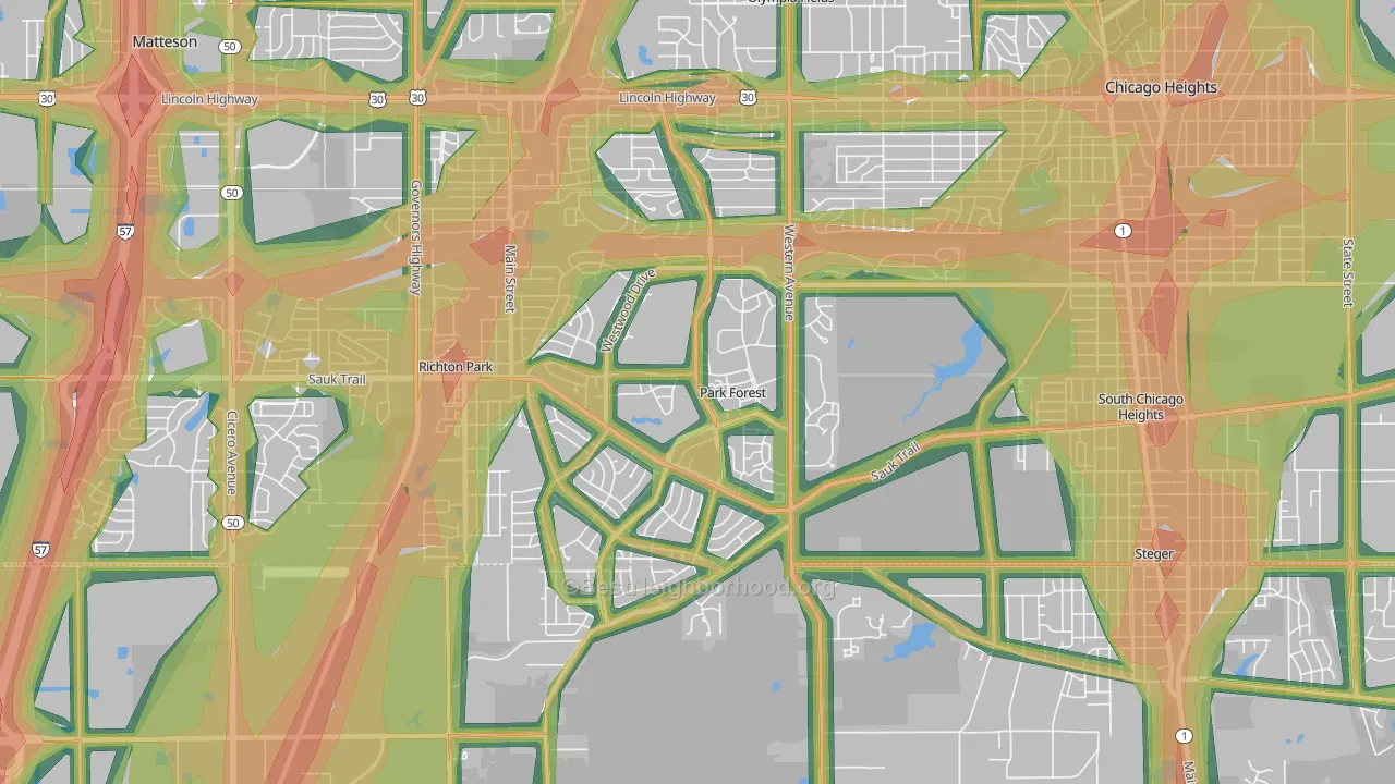 60466, IL Map of Noise Levels in 60466