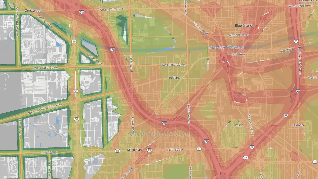 60472, IL Map of Noise Levels in 60472