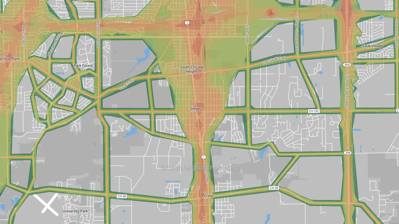 60475, IL Map of Noise Levels in 60475