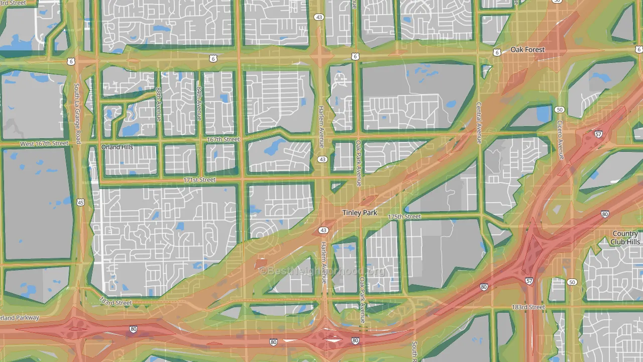 60477, IL Map of Noise Levels in 60477