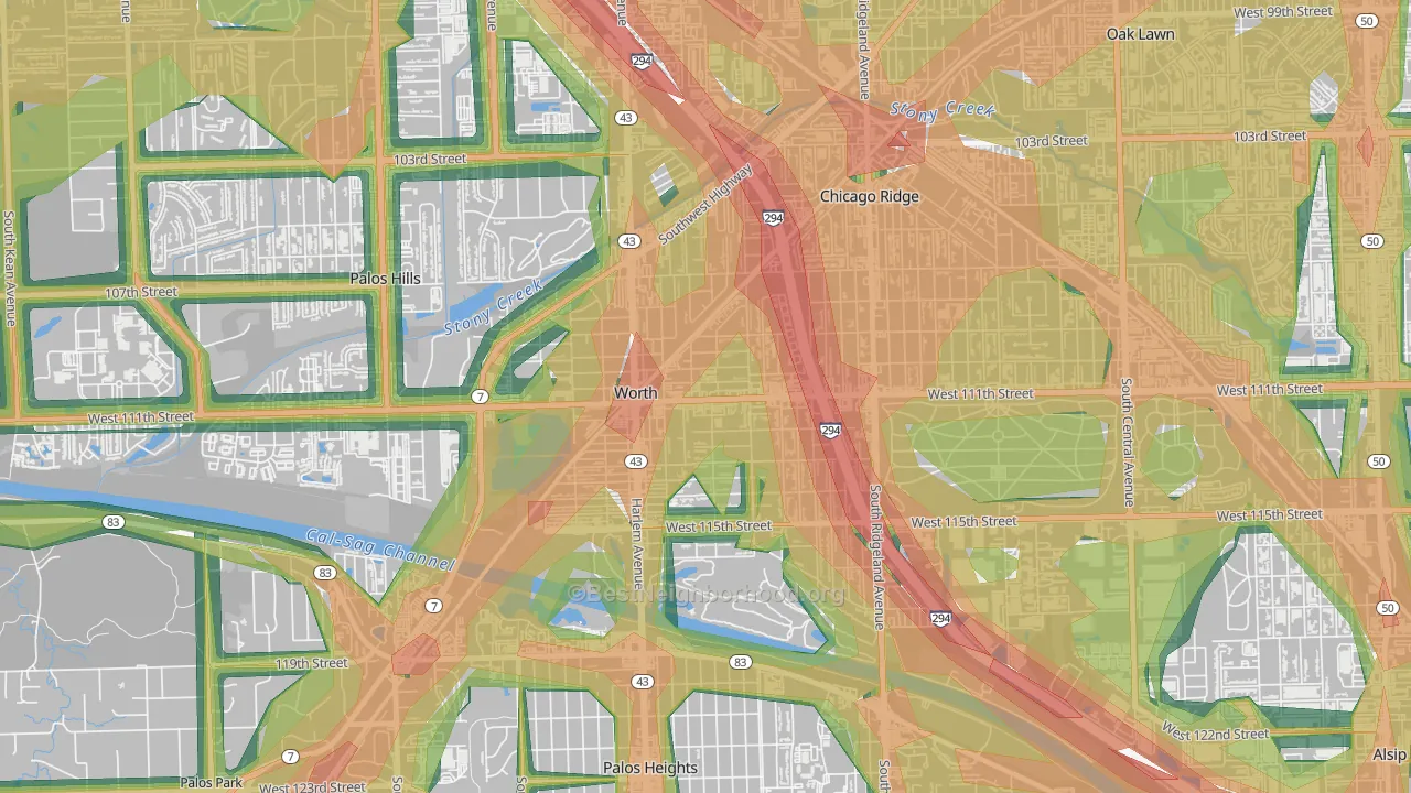 60482, IL Map of Noise Levels in 60482