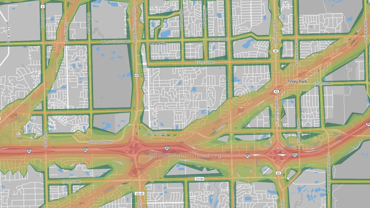 60487, IL Map of Noise Levels in 60487