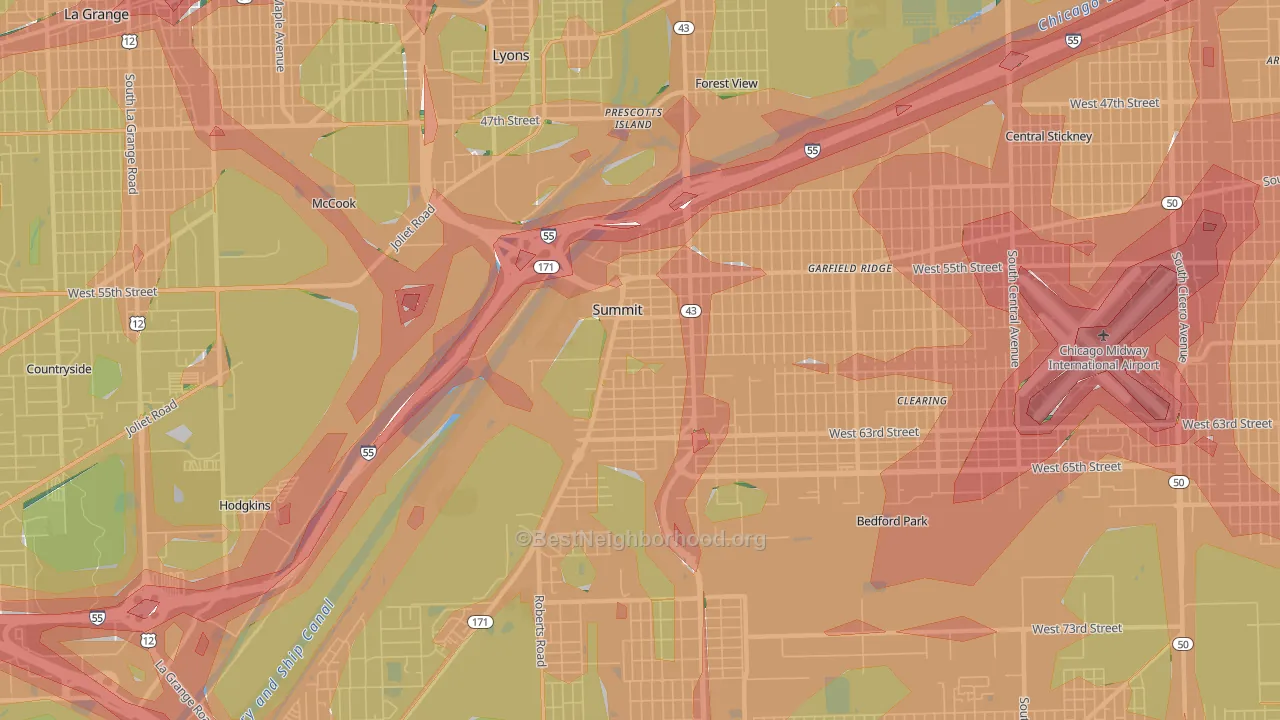 60501, IL Map of Noise Levels in 60501