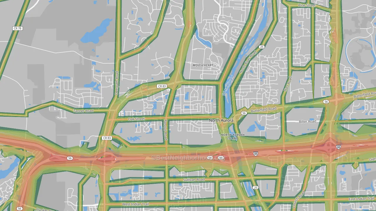 60542, IL Map of Noise Levels in 60542