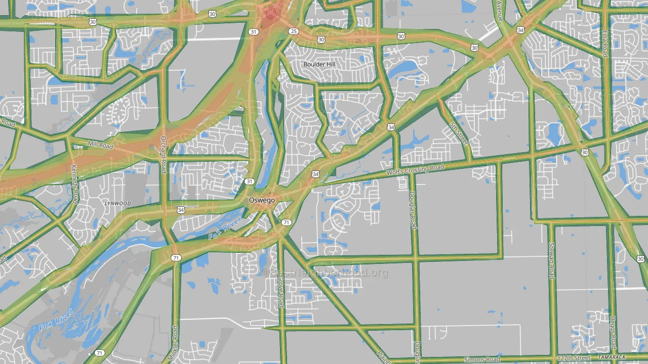 60543, IL Map of Noise Levels in 60543