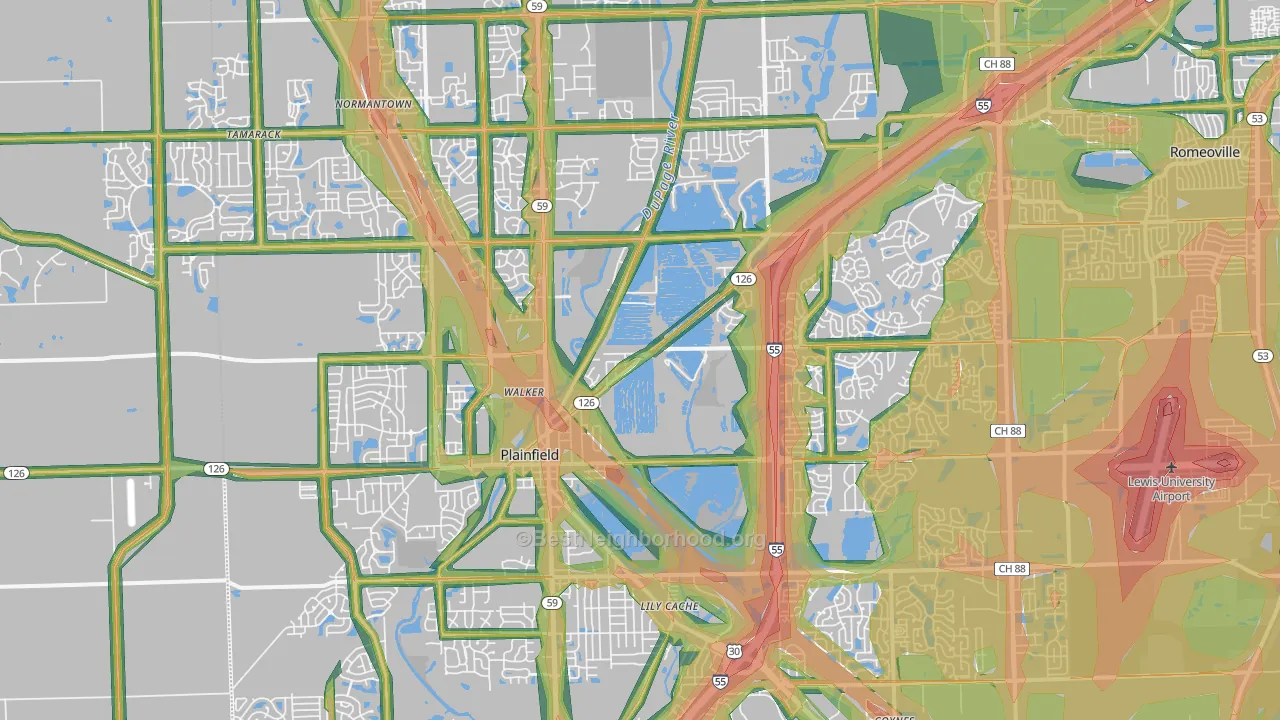 60544, IL Map of Noise Levels in 60544