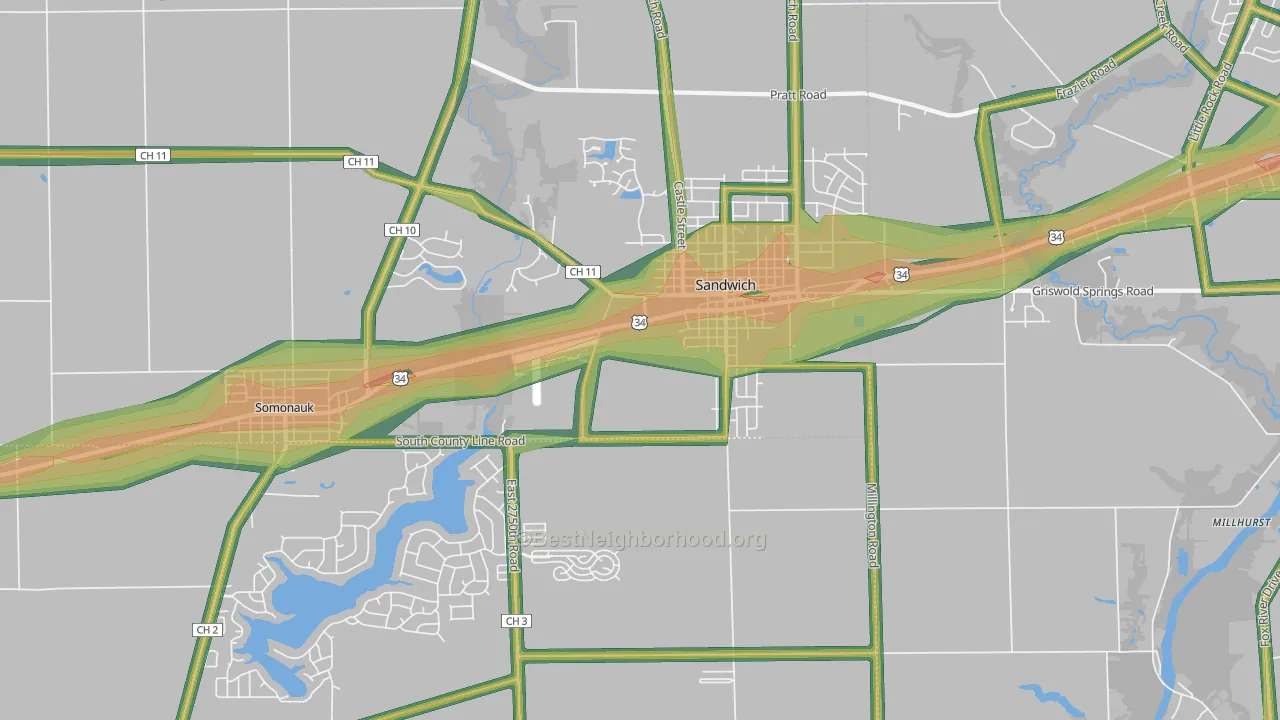 60548, IL Map of Noise Levels in 60548