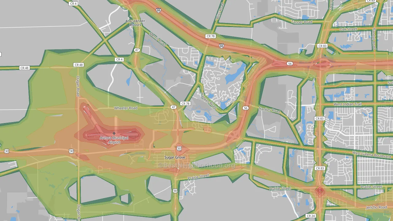 60554, IL Map of Noise Levels in 60554