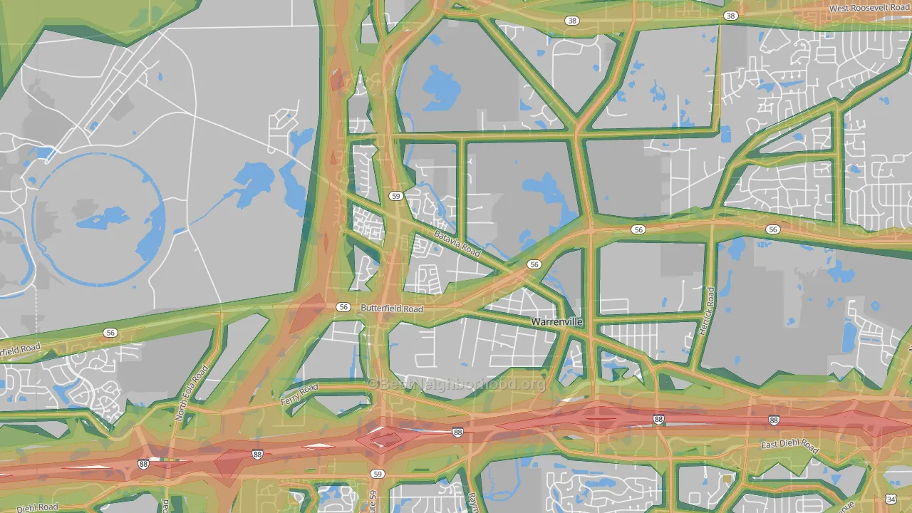 60555, IL Map of Noise Levels in 60555