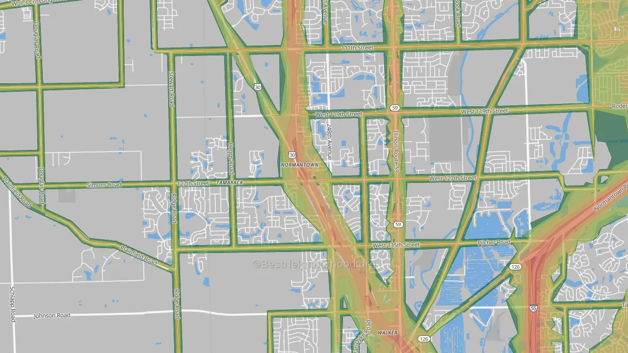 60585, IL Map of Noise Levels in 60585