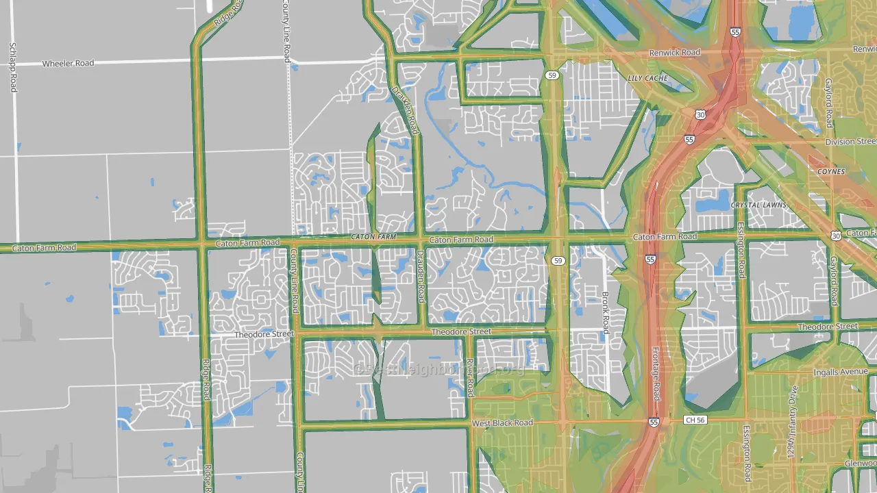 60586, IL Map of Noise Levels in 60586
