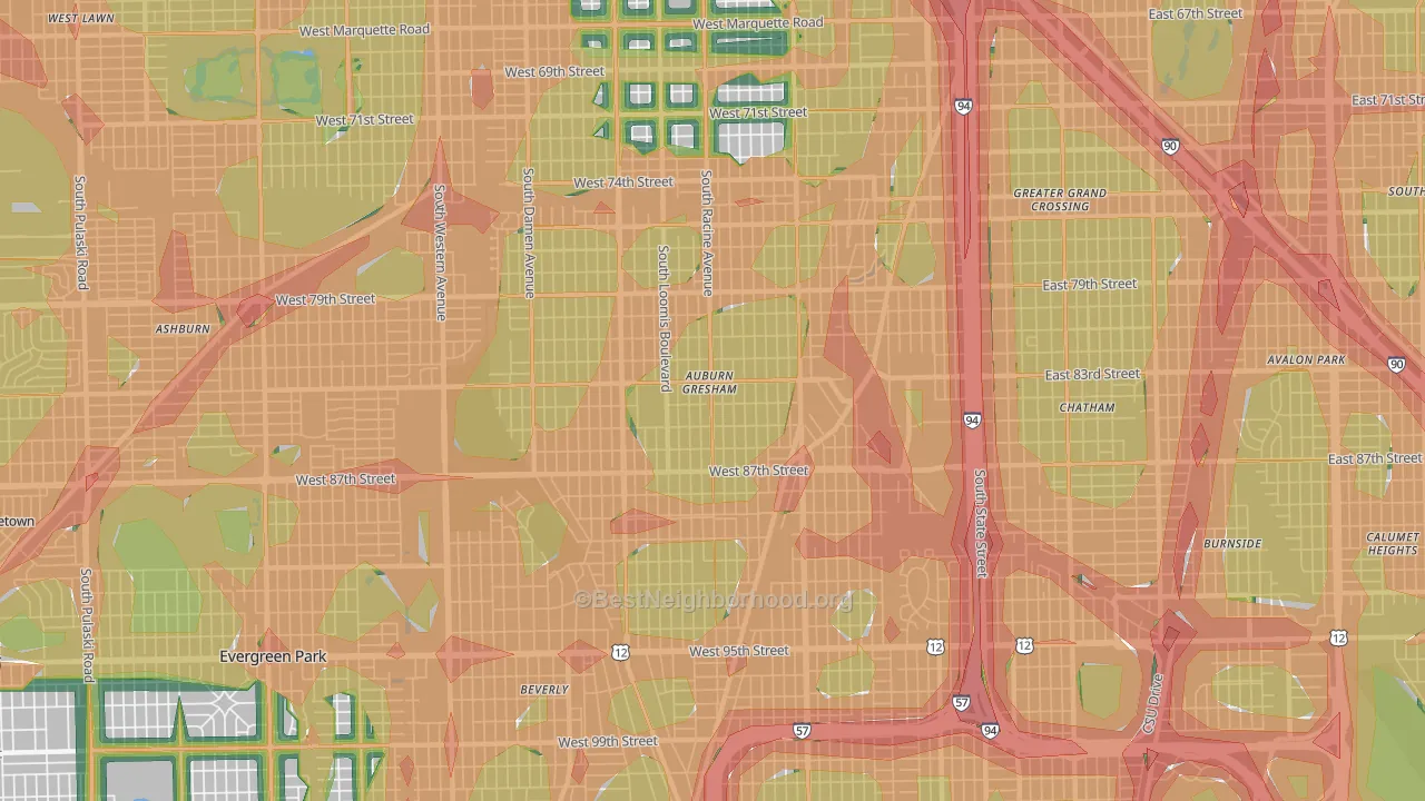 60620, IL Map of Noise Levels in 60620