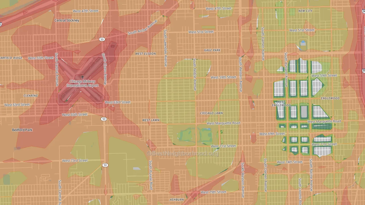 60629, IL Map of Noise Levels in 60629