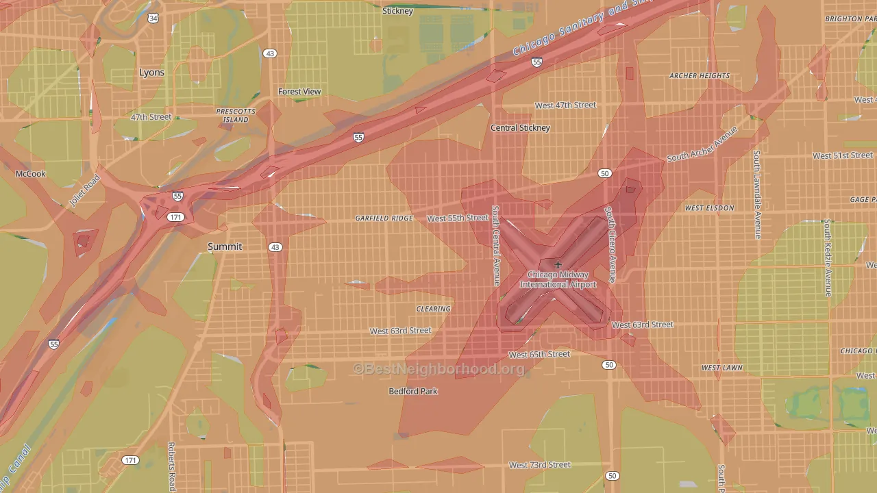 60638, IL Map of Noise Levels in 60638