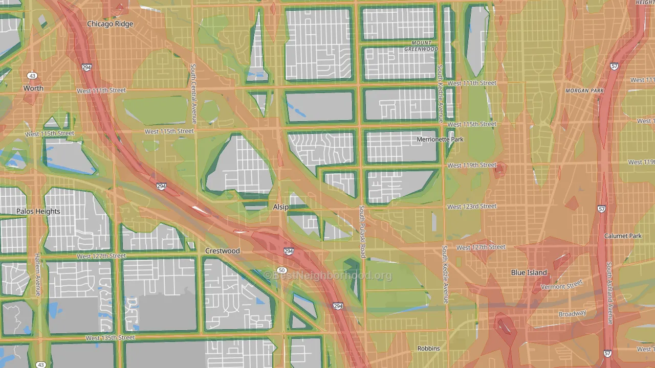 60803, IL Map of Noise Levels in 60803