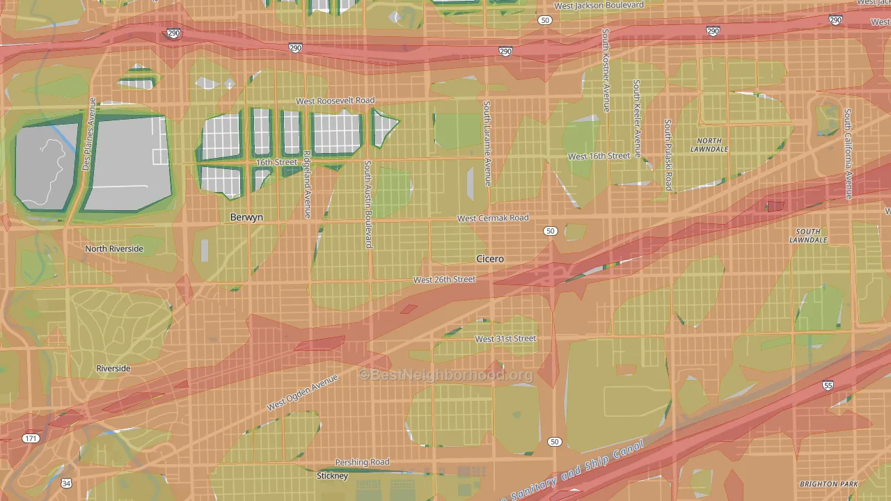 60804, IL Map of Noise Levels in 60804