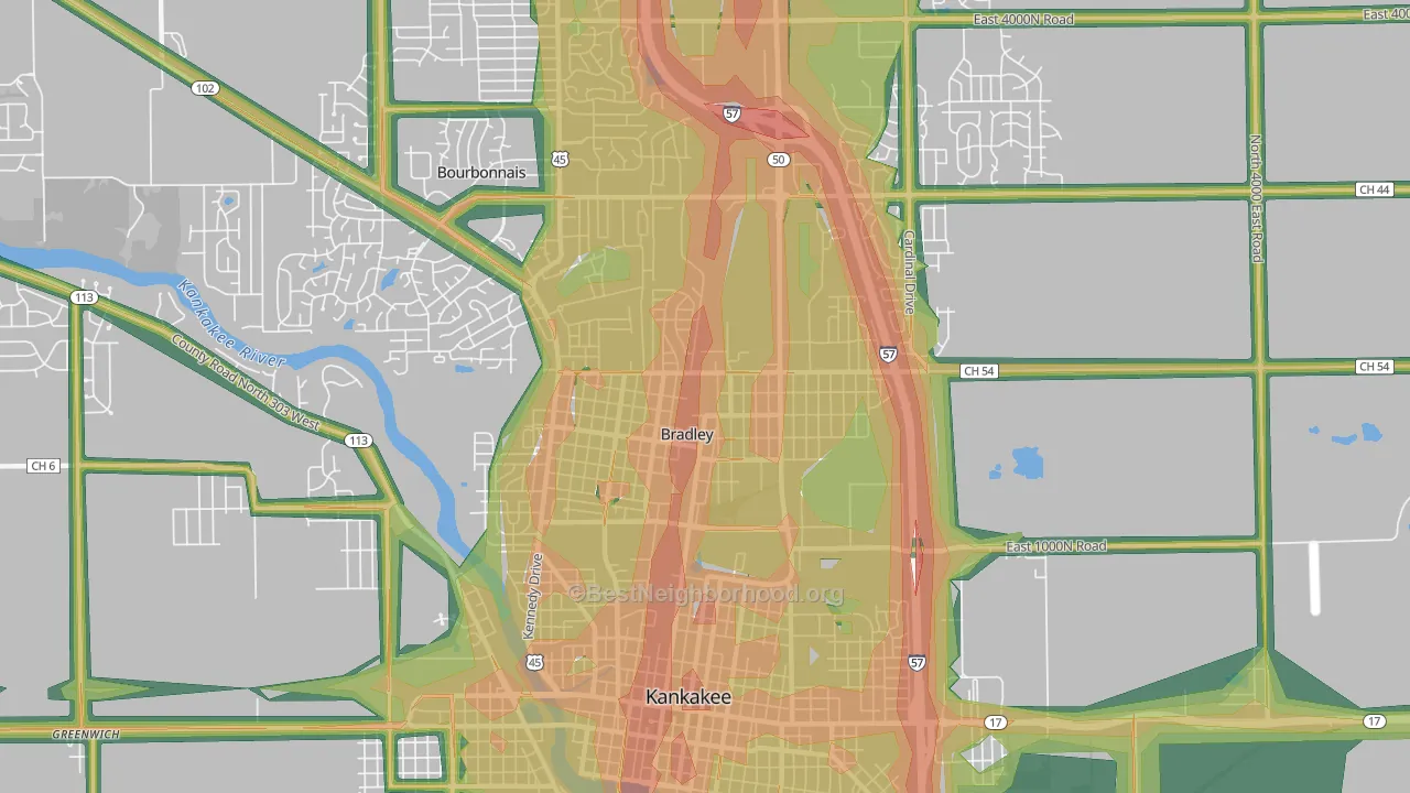 60915, IL Map of Noise Levels in 60915