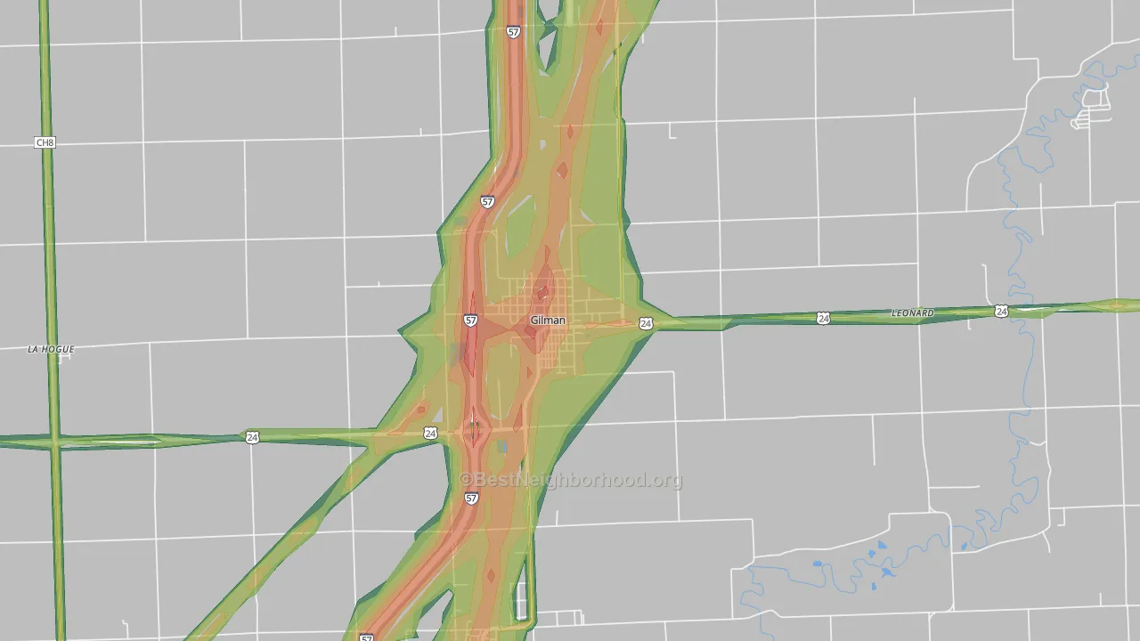 60938, IL Map of Noise Levels in 60938