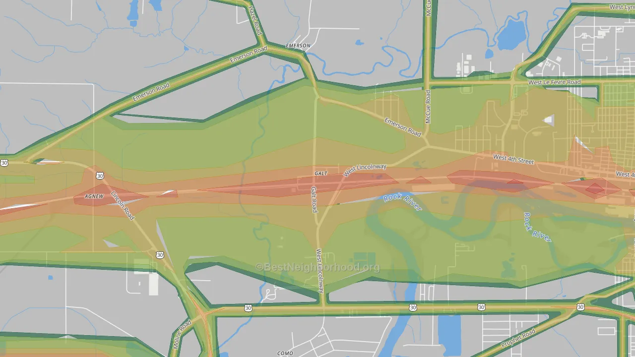 61037, IL Map of Noise Levels in 61037