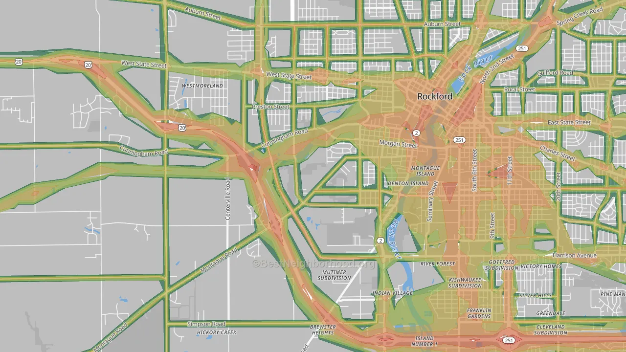 61102, IL Map of Noise Levels in 61102