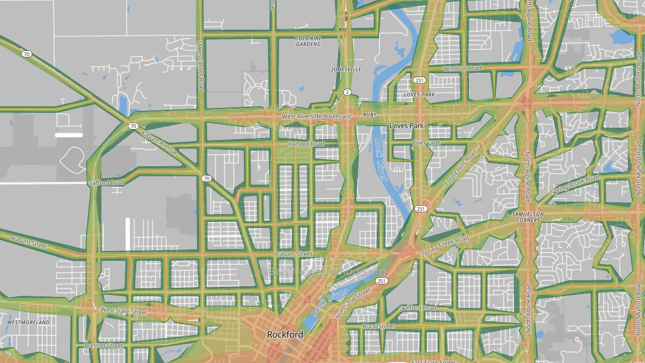61103, IL Map of Noise Levels in 61103
