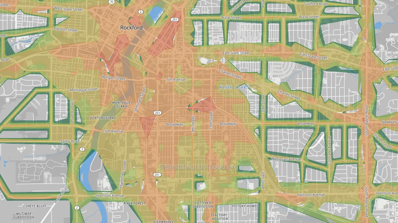 61104, IL Map of Noise Levels in 61104