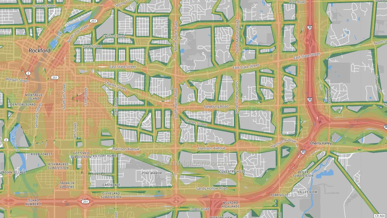61108, IL Map of Noise Levels in 61108