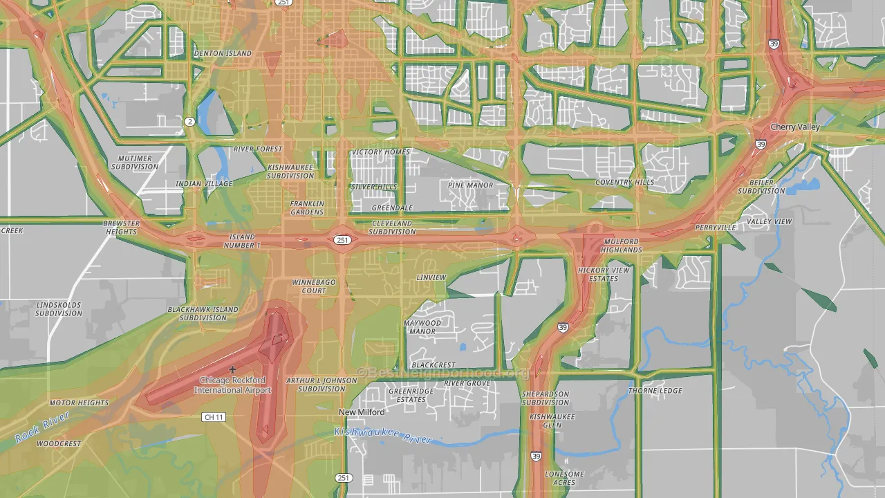 61109, IL Map of Noise Levels in 61109