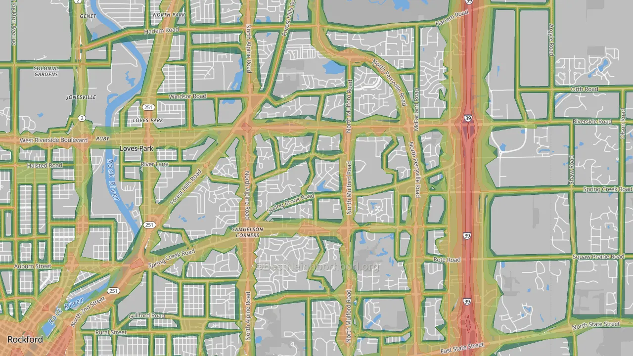 61114, IL Map of Noise Levels in 61114