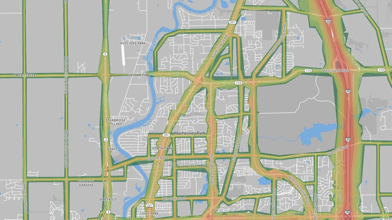 61115, IL Map of Noise Levels in 61115