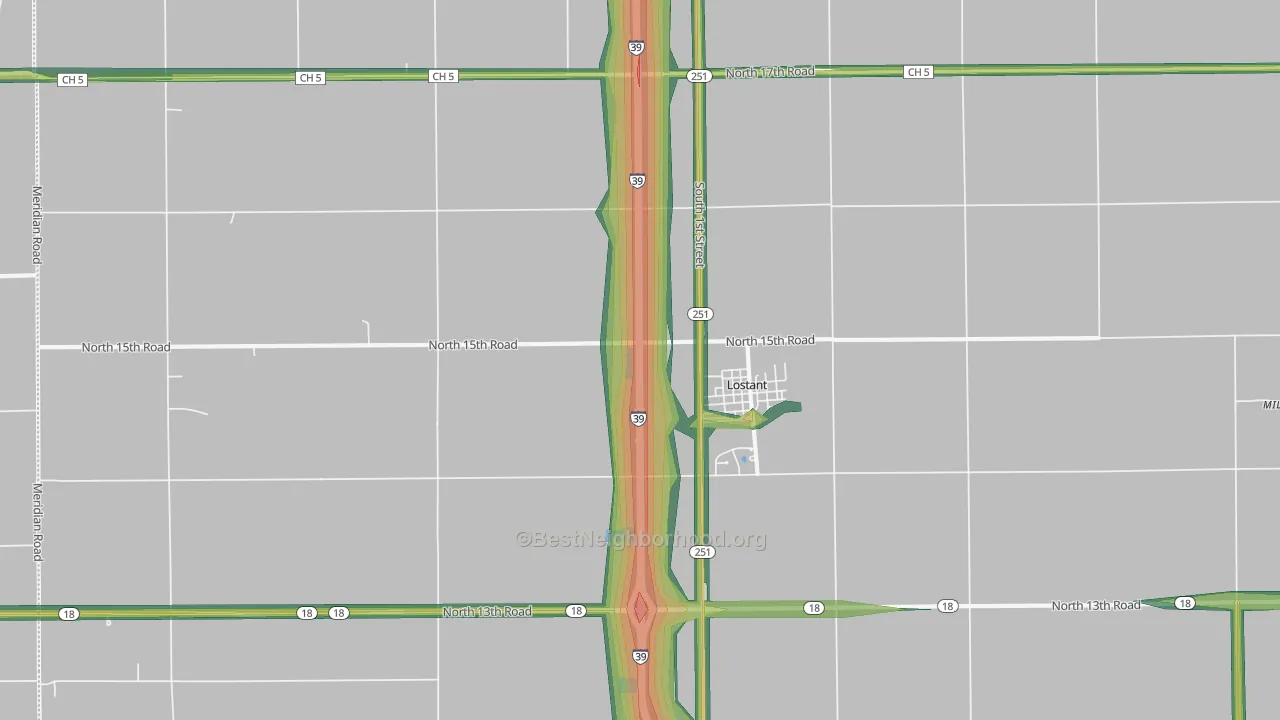 61334, IL Map of Noise Levels in 61334