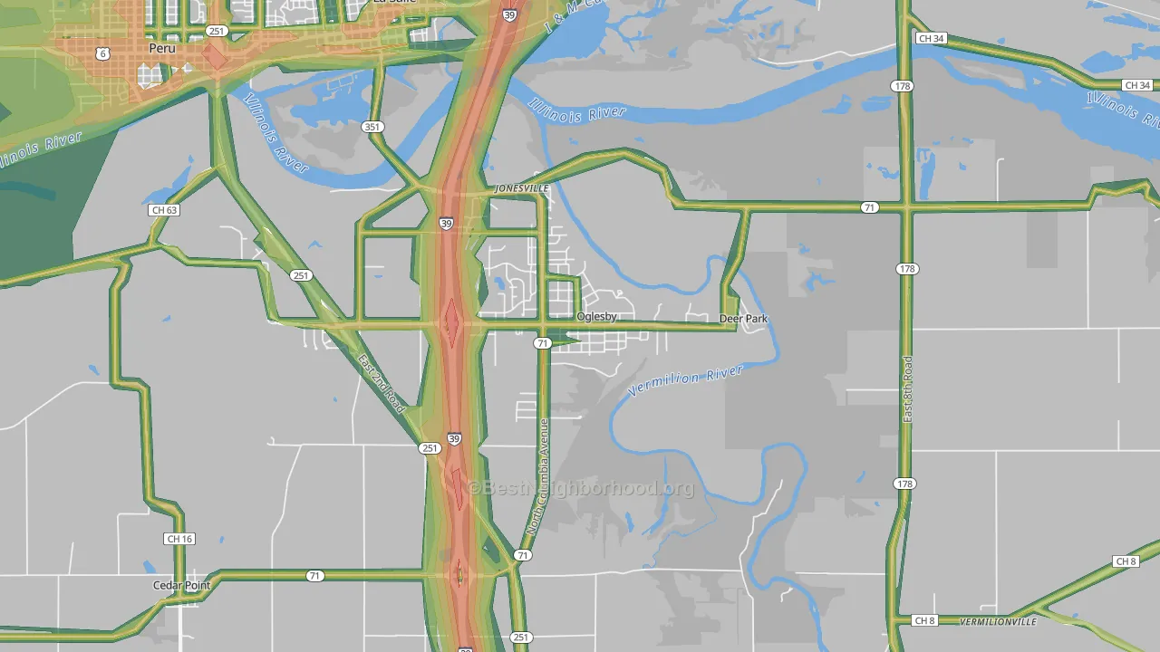 61348, IL Map of Noise Levels in 61348