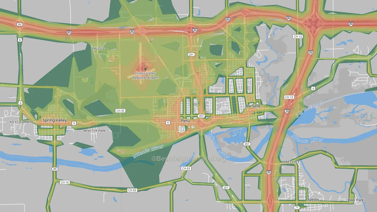 61354, IL Map of Noise Levels in 61354