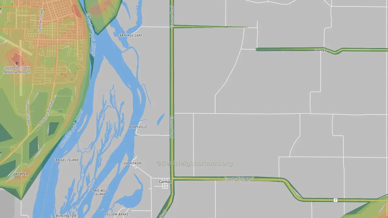 61425, IL Map of Noise Levels in 61425