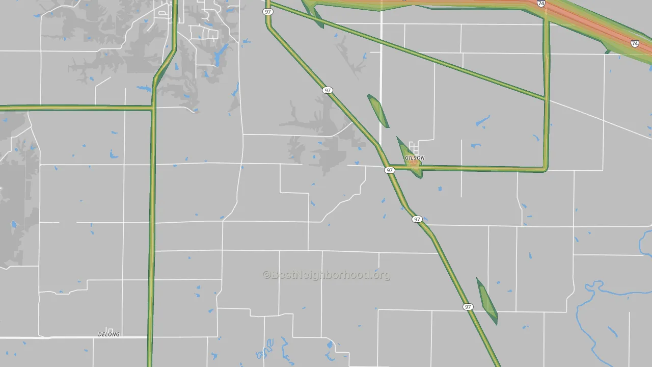 61436, IL Map of Noise Levels in 61436
