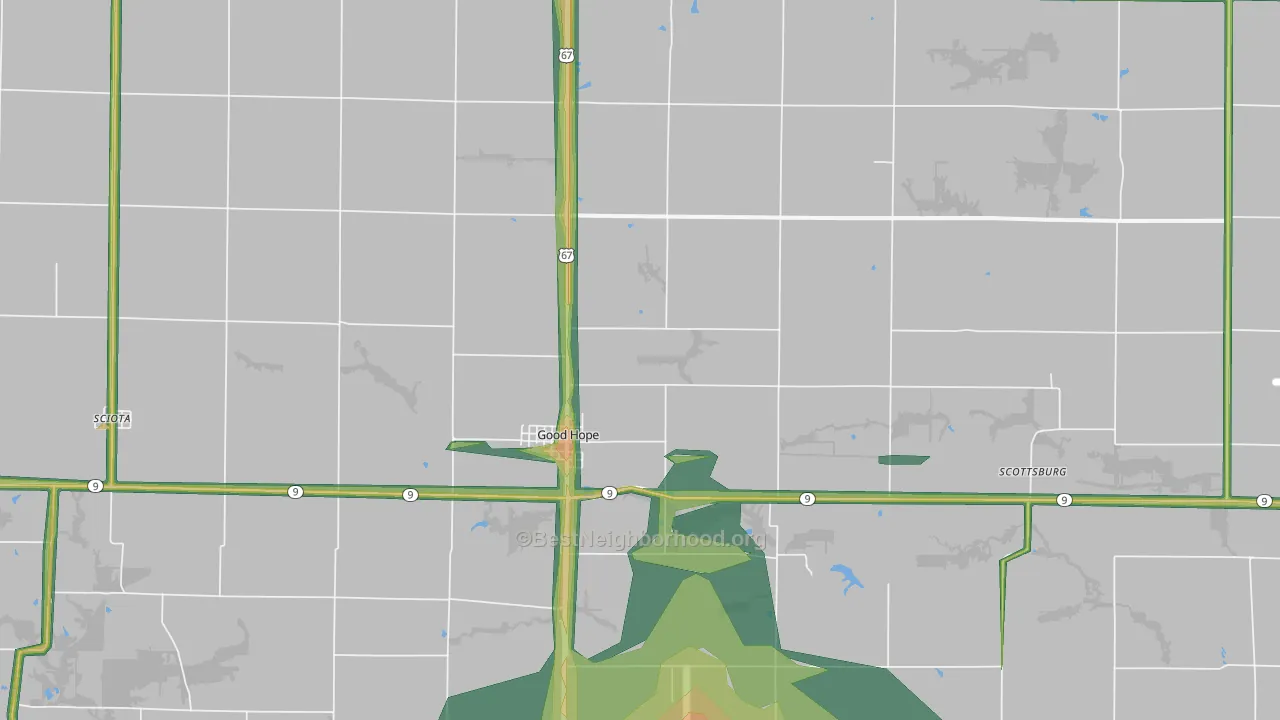 61438, IL Map of Noise Levels in 61438
