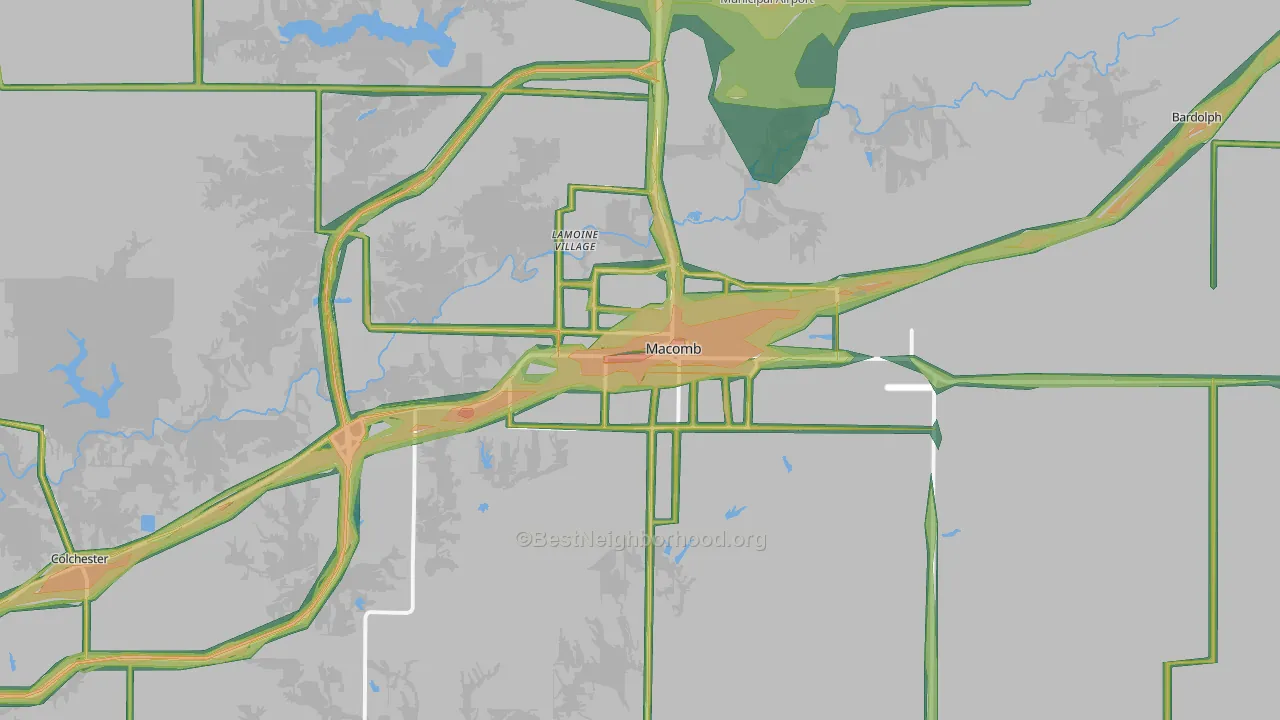 61455, IL Map of Noise Levels in 61455