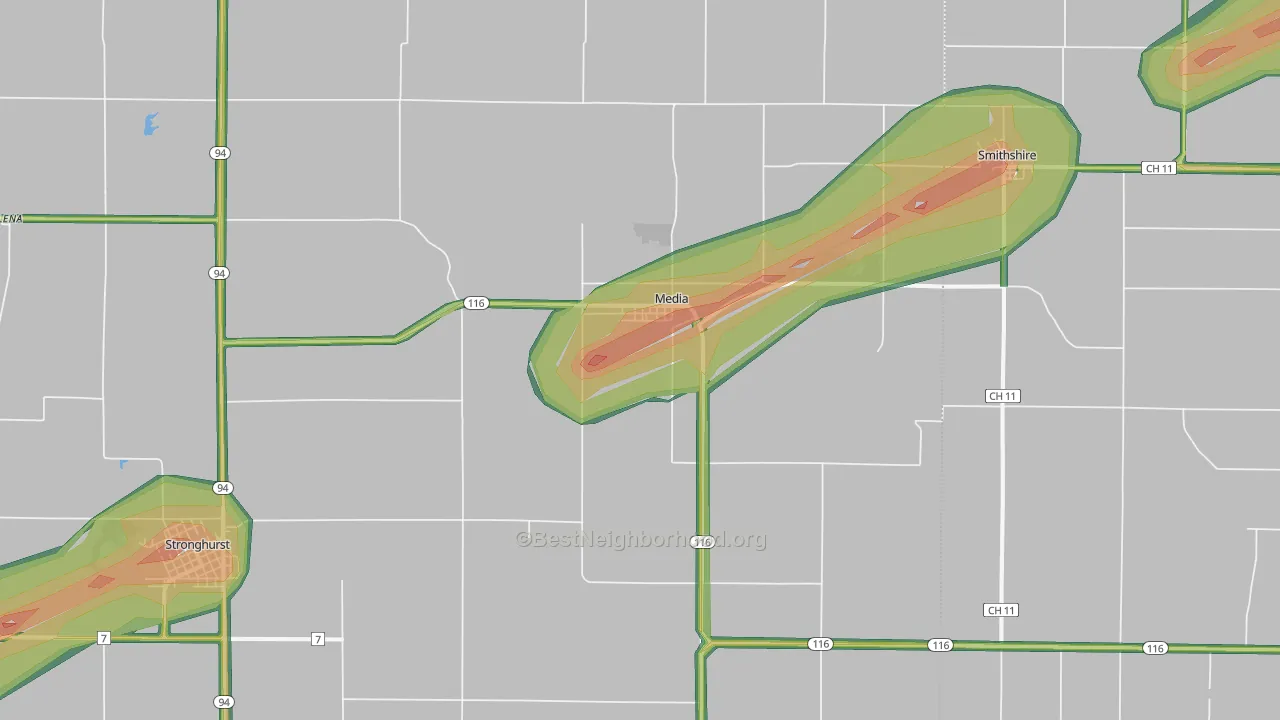 61460, IL Map of Noise Levels in 61460