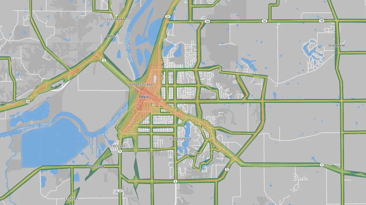 61554, IL Map of Noise Levels in 61554