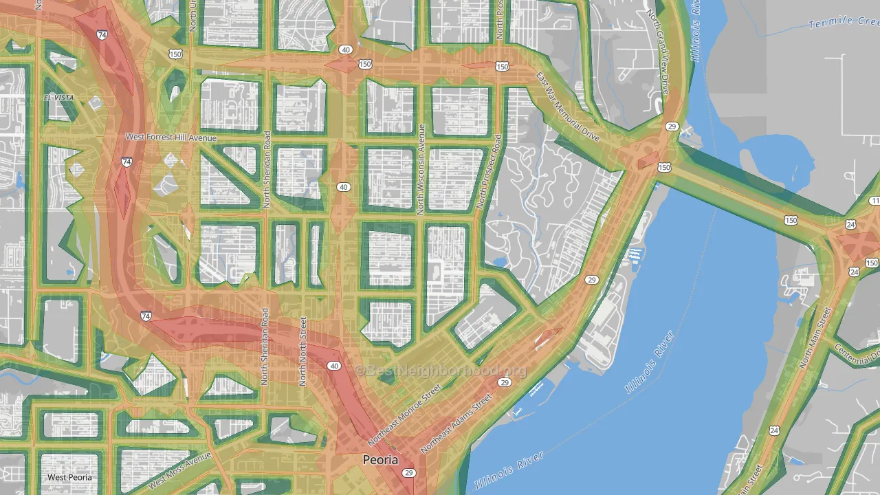 61603, IL Map of Noise Levels in 61603
