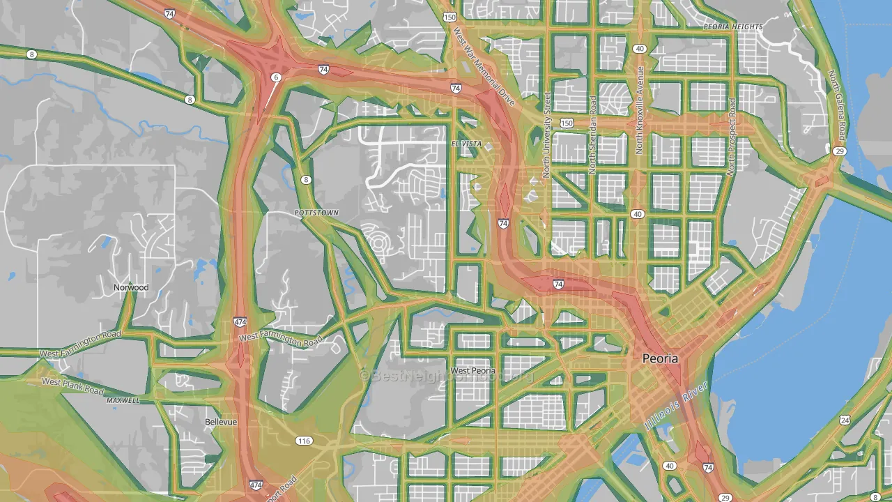 61604, IL Map of Noise Levels in 61604