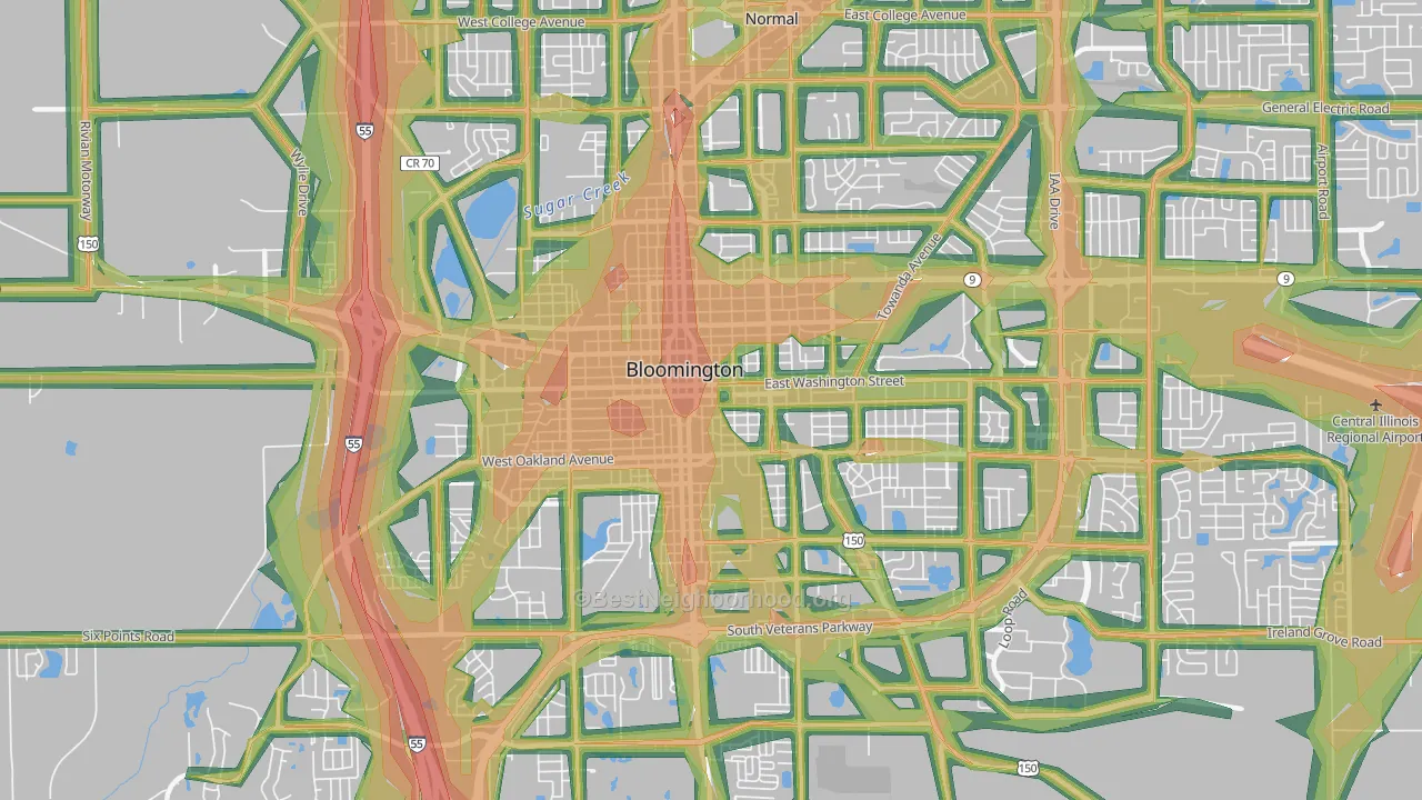 61701, IL Map of Noise Levels in 61701