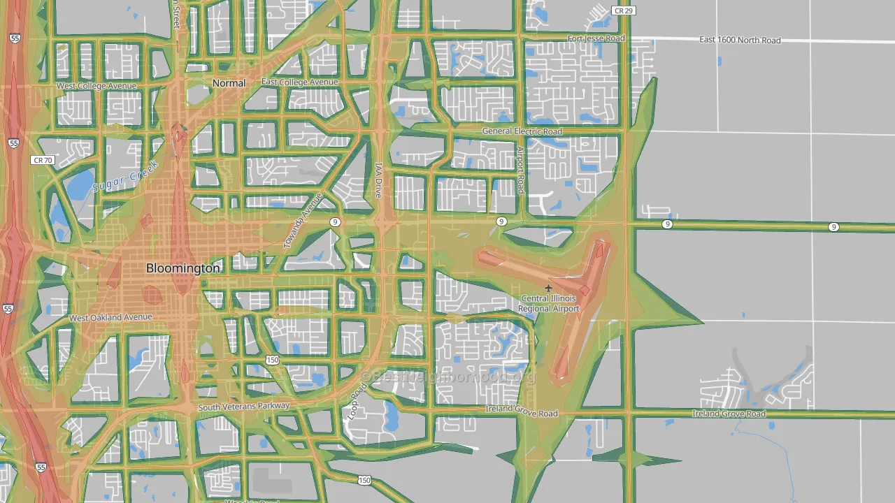 61704, IL Map of Noise Levels in 61704