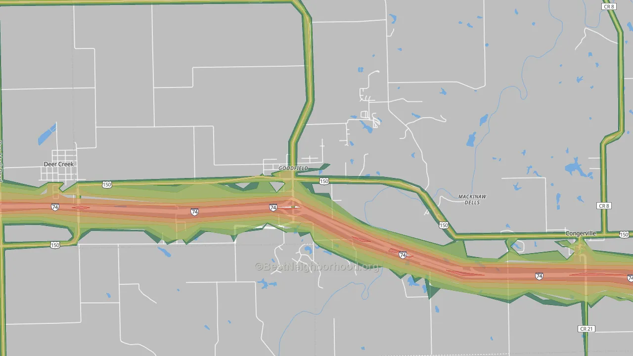 61742, IL Map of Noise Levels in 61742