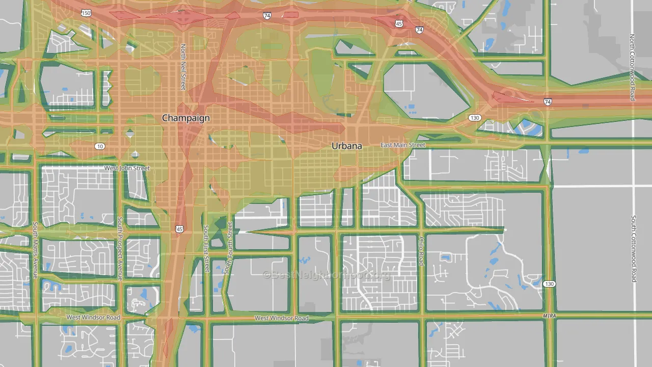 61801, IL Map of Noise Levels in 61801