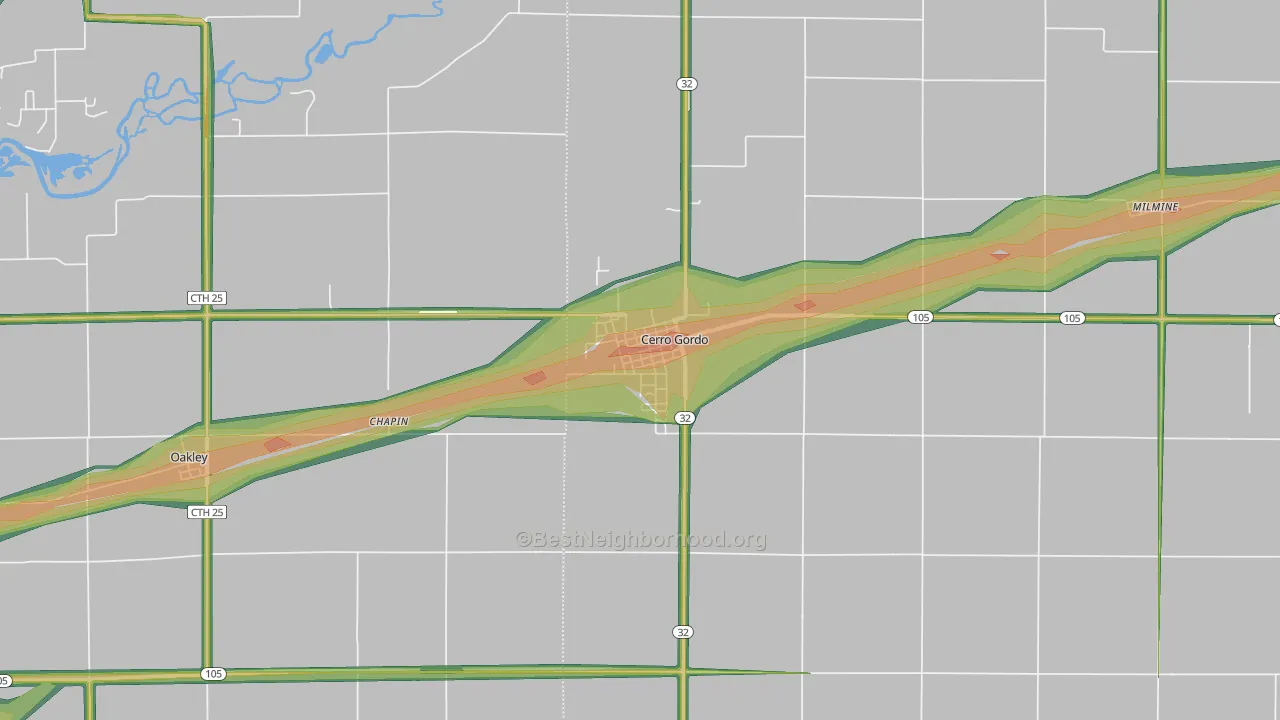 61818, IL Map of Noise Levels in 61818