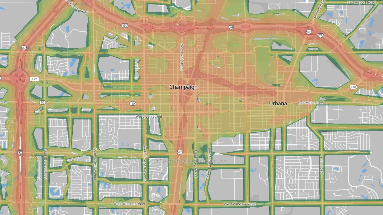 61820, IL Map of Noise Levels in 61820