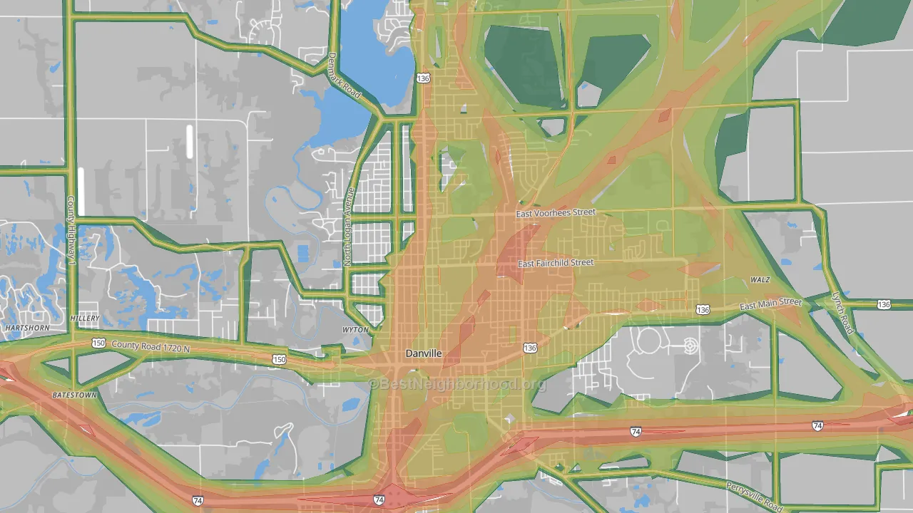 61832, IL Map of Noise Levels in 61832