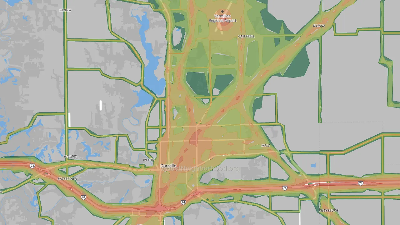 61834, IL Map of Noise Levels in 61834