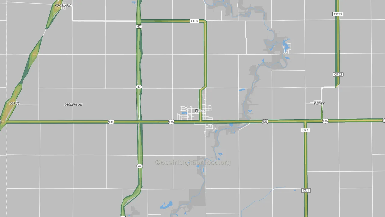 61843, IL Map of Noise Levels in 61843